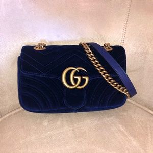 Authentic Gucci GG Blue Marmont Mini Velvet Purse